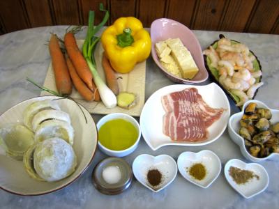 Ingrédients pour la recette : Crevettes et moules aux artichauts