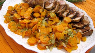 Image : recette Mignon de porc aux carottes et sa sauce aux clémentines