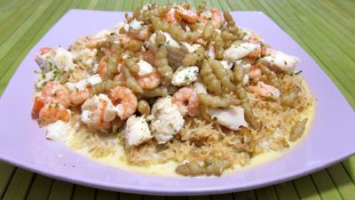 Pâtes alimentaires : Assiette de crones et églefin en risotto