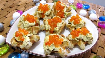 Recette assiette de gaufrettes aux oeufs de saumon