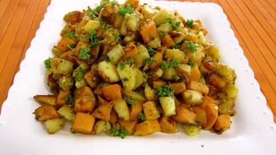 échalote : Assiette de panais et patates douces aux épices