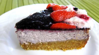 Recette Gâteau aux fromages à la purée fraises, myrtilles, cassis Vitabio