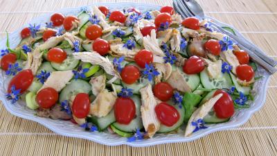 pousse de bambou : Assiette de restes de poulet en salade