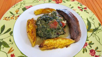 Image : Assiette de magret de canard à la plancha et ses épinards