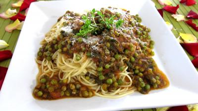 Image : recette Spaghettis aux petits pois