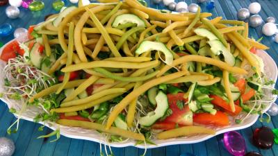 concombre : Assiette de salade haricots beurre du jardin