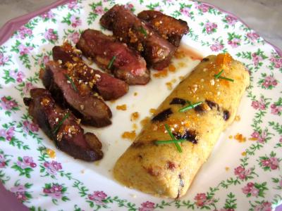 Image : recette Magret au caramel et aux amandes et sa polenta aux pruneaux