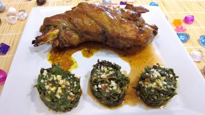 gingembre : Assiette de bettes à la poêle garnie d'une épaule d'agneau