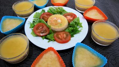 entrée à base de coquillages et crustacés : Ramequins de mousse de gambas à la gelée d'orange