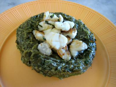 Recette Lotte aux épinards et aux poires confites