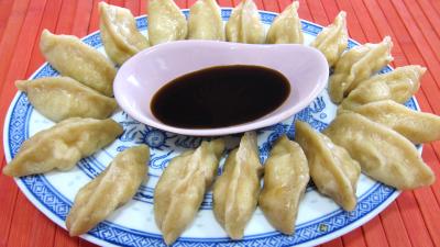 pousse de bambou : Assiette de dim sum aux gambas à la farine de froment