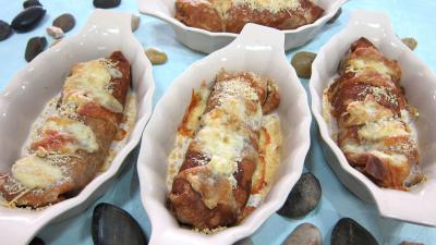Cassolette de crêpes farcies aux brocolis, épinards et champignons noirs