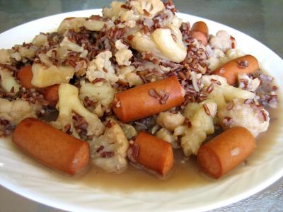 Recette Chou-fleur et riz aux saucisses
