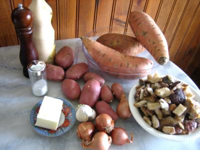 Ingrédients pour la recette : Pommes de terre et patates douces aux cèpes