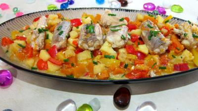 Légumes : Plat de roussette aux poivrons