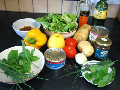 Ingrédients pour la recette : Salade de thon et poivrons