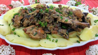 plat complet : Assiette de lapin aux champignons