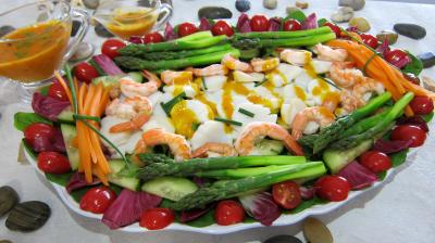 entrée à base de coquillages et crustacés : Assiette de noix de saint Jacques en salade