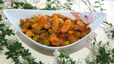 plat complet : Saladier de mijoté de poulet aux abricots