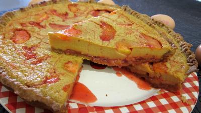 tarte sucrée : Tarte aux pêches aux pralines roses
