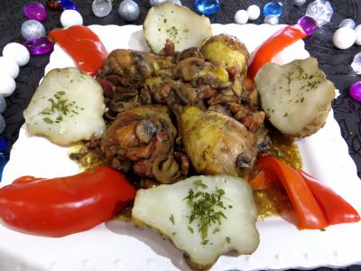 plat complet : Assiette de pilons de poulet à la bourguignonne