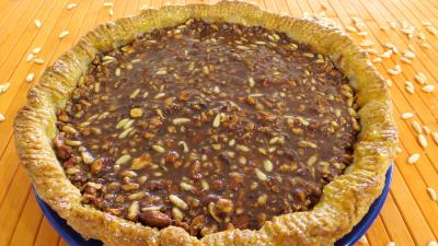 Cuisson à la casserole : Tarte au caramel aux mendiants