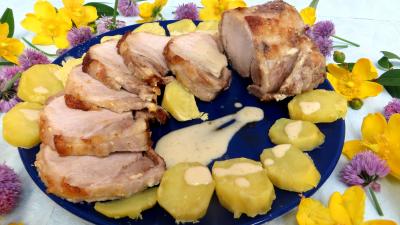 Viandes : Plat de rôti de porc au lait