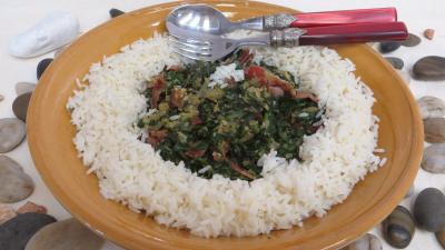 plat sucré salé : Plat de sauté d'épinards avec son riz