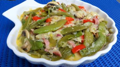 Les grands classiques : Plat de pois sucrés au jambon