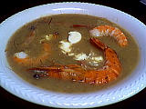 champignon de paris : Assiette de potage aux gambas
