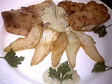 Poissons : Assiette de lieu aux poires et roquefort