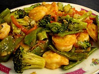 haricots plats : Plat de sauté de crevettes aux légumes