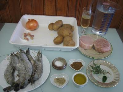 Ingrédients pour la recette : Cotriade de thon et gambas au champagne