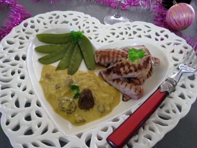 Recette Aiguillettes à l'Amaretto et aux pois gourmands