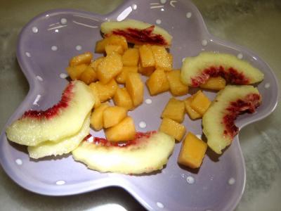 Gâteau au chocolat et son coulis de melon et pêches - 12.4