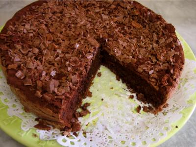 Image : recette Gâteau au chocolat et son coulis de melon et pêches