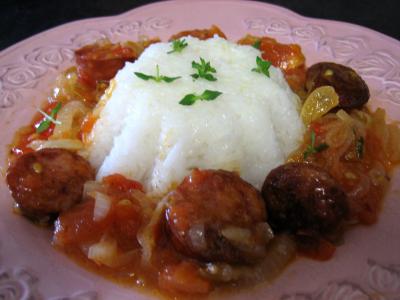 Image : recette Rougail de saucisses fumées à la réunionnaise