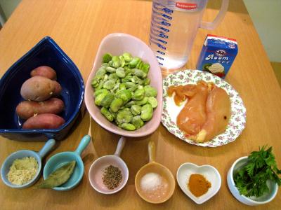 Ingrédients pour la recette : Soupe de filets de poulet aux fèves