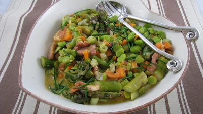 Recette Fèves crèmées aux lardons
