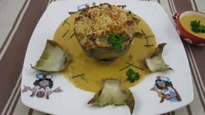 entrée à base de poisson : Assiette d'artichaut farci à la perche