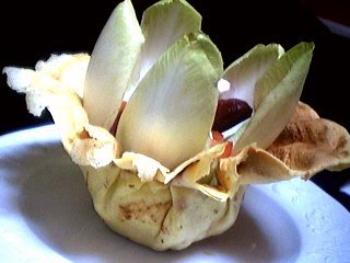 Au micro-ondes : Aumônière de crêpe aux endives