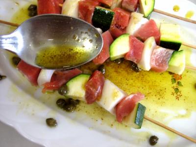 Recette Brochettes de porc aux restes de polenta