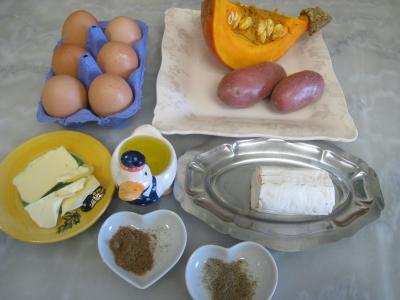 Ingrédients pour la recette : Omelette au potimarron et au chèvre