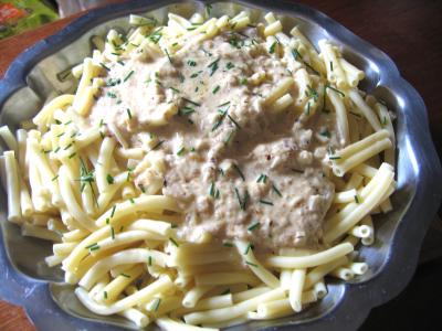 crème allégée : Assiette de macaronis et sa sauce aux noisettes