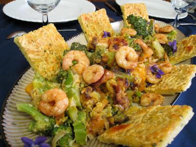 Coquillages et crustacés : Crevettes au lait de coco et sa polenta
