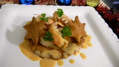 Coquillages et crustacés : Assiette de feuilletés de langoustines et crevettes